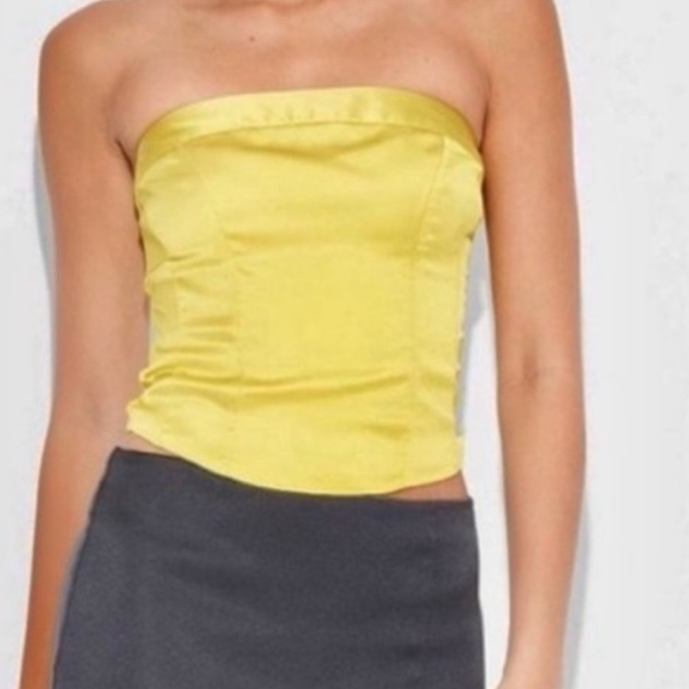 Yellow Mustard Satin Strapless Corset with side zip Women's stay Top